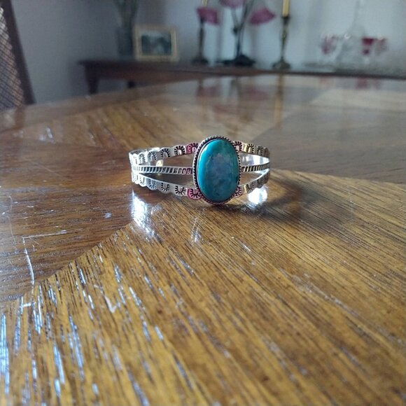 New Native American 925 Sterling Silver Turquoise Cuff Adjustable - Picture 7 of 7